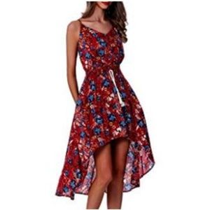 Floral Bohemian High Low V Neck Smocked Dress